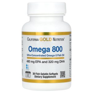 California Gold Nutrition Omega 800 Huile de poisson de qualité pharmaceutique - 80 % EPA/DHA - forme triglycéride - 1000 mg - 30 gélules de gélatine de poisson