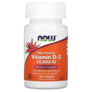 NOW Foods Vitamine D3 haute puissance 250 mcg (10 000 UI) - 120 gélules