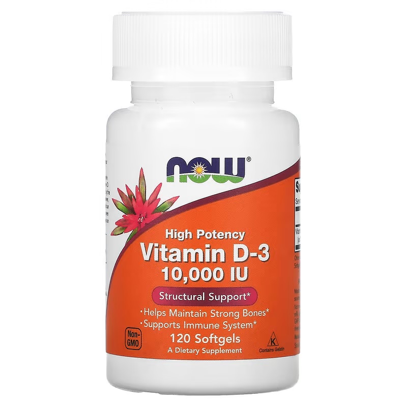 NOW Foods Vitamine D3 haute puissance 250 mcg (10 000 UI) - 120 gélules