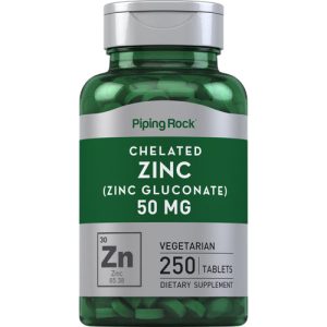 Piping Rock Zinc Chelated (Zinc Gluconate) 50 mg - 250 comprimés végétarien