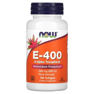 NOW Foods E-400 D-alpha tocophérol 400 UI - 100 capsules à enveloppe molle